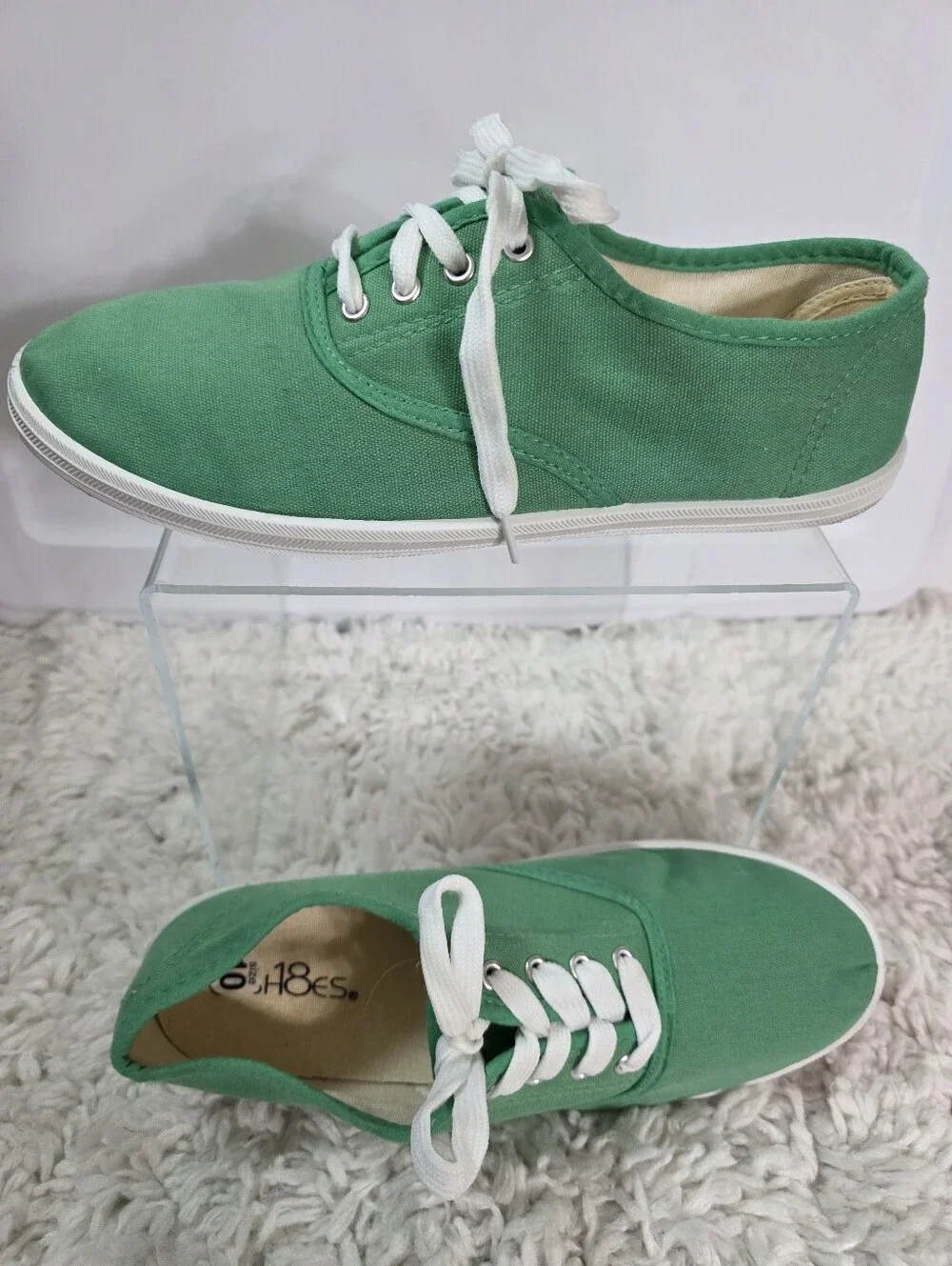 Shoes8teen Canvas Lace-Up Sneakers, Size:10, Color: Green, White Laces